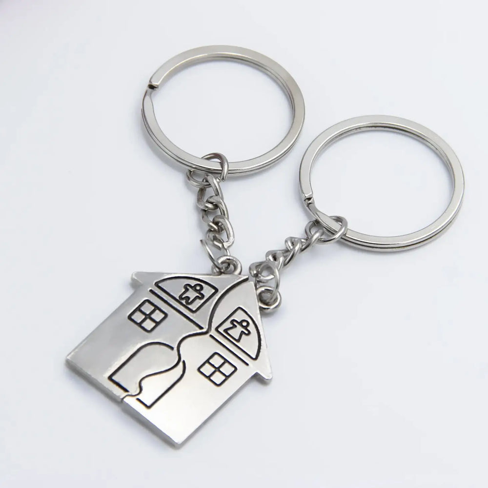 Cartoon Creative House Shape Couple Travel Commemorative Alloy Keychain Charge Hub X