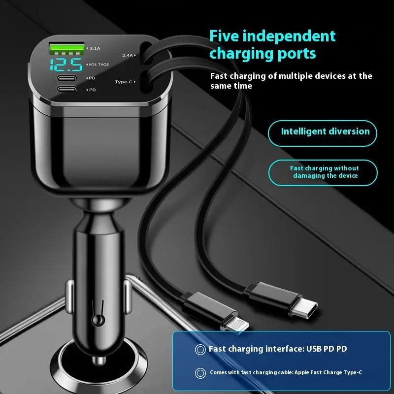 Cigarette Lighter Folding Double Flexible Wire Car Charger - Charge Hub X