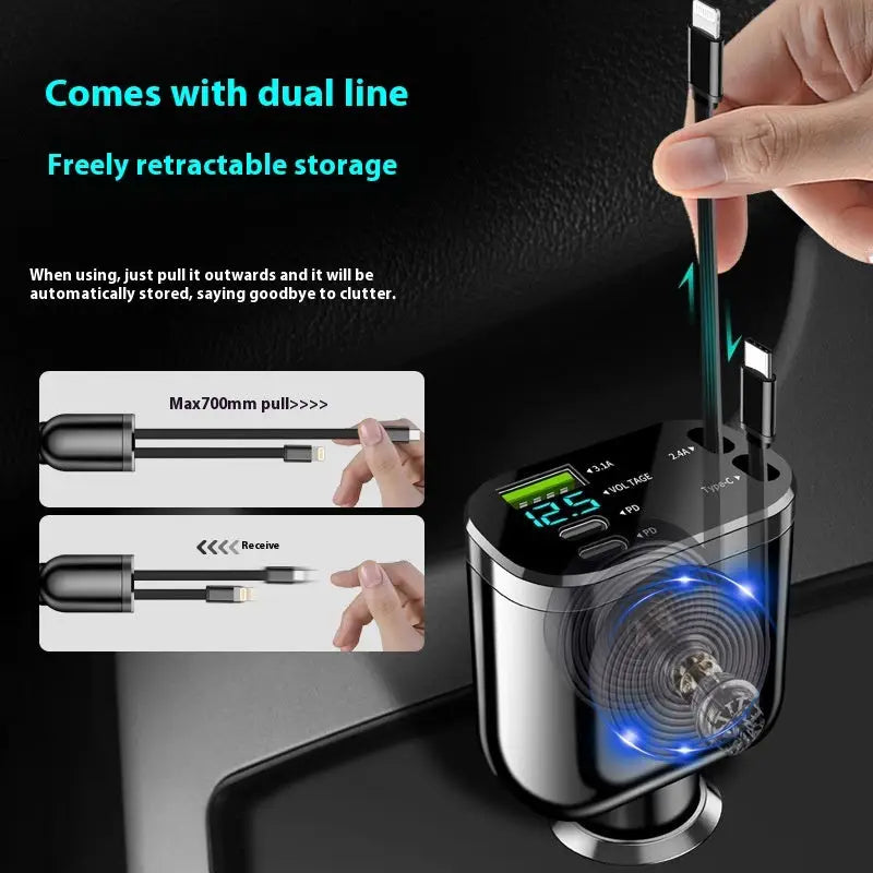 Cigarette Lighter Folding Double Flexible Wire Car Charger - Charge Hub X