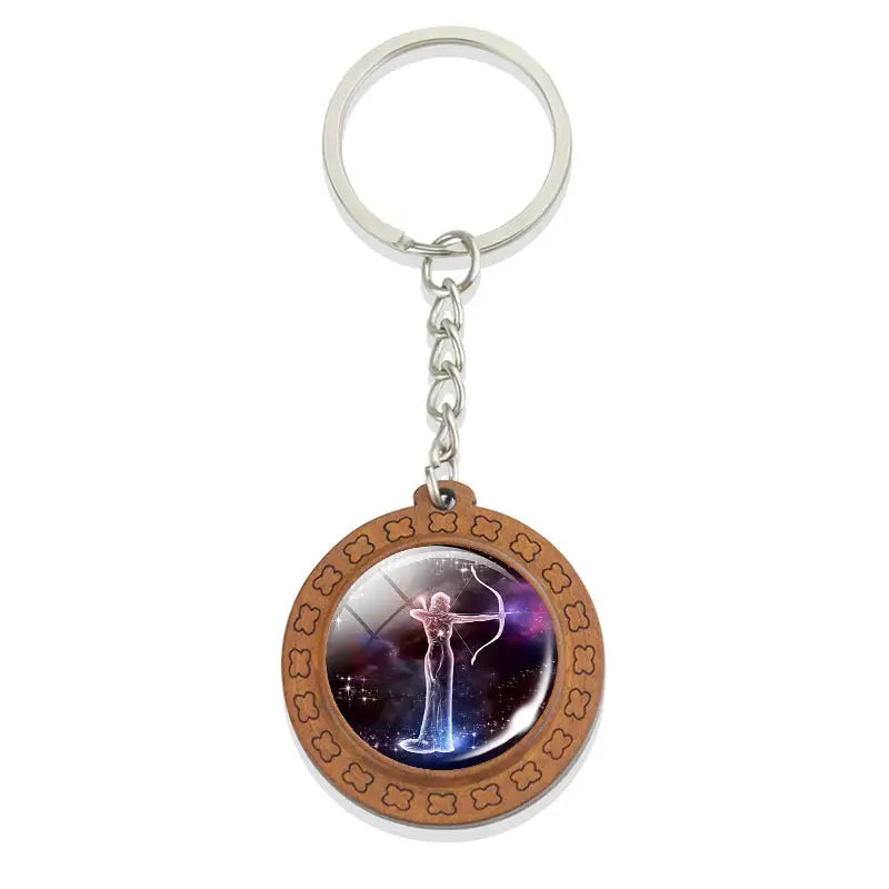 Constellation Keychain Wood Carved Time Gem Pendant Charge Hub X