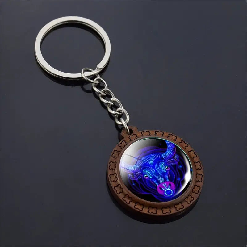Constellation Keychain Wood Carved Time Gem Pendant Charge Hub X