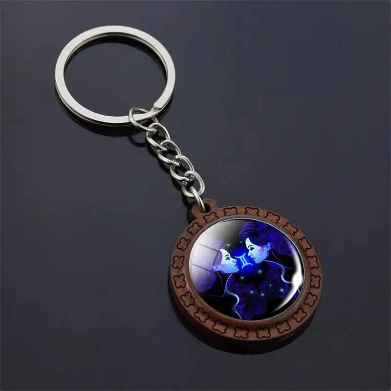 Constellation Keychain Wood Carved Time Gem Pendant Charge Hub X