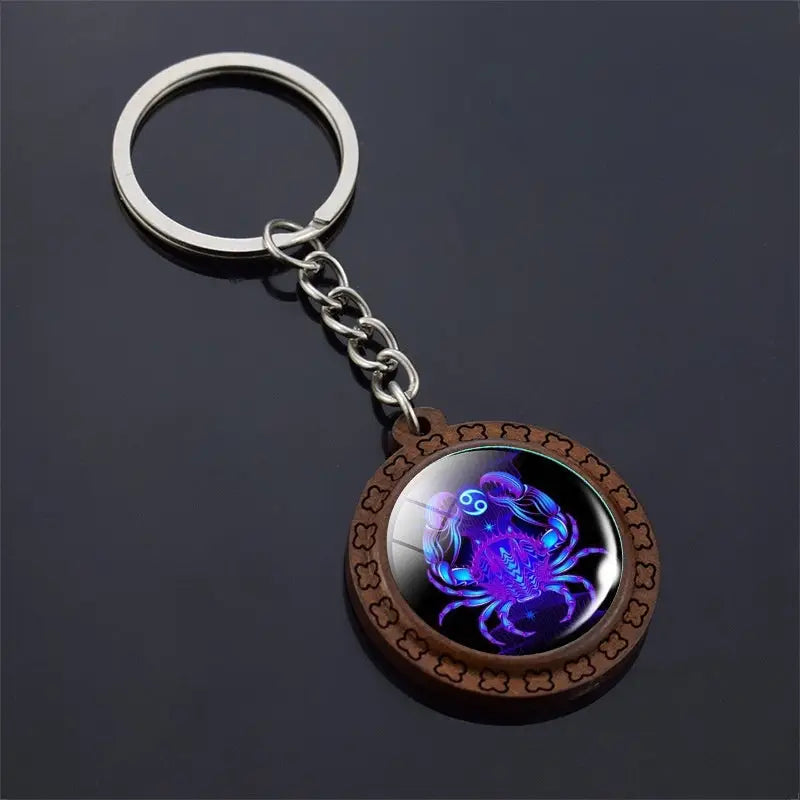 Constellation Keychain Wood Carved Time Gem Pendant Charge Hub X