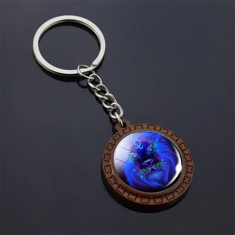 Constellation Keychain Wood Carved Time Gem Pendant Charge Hub X