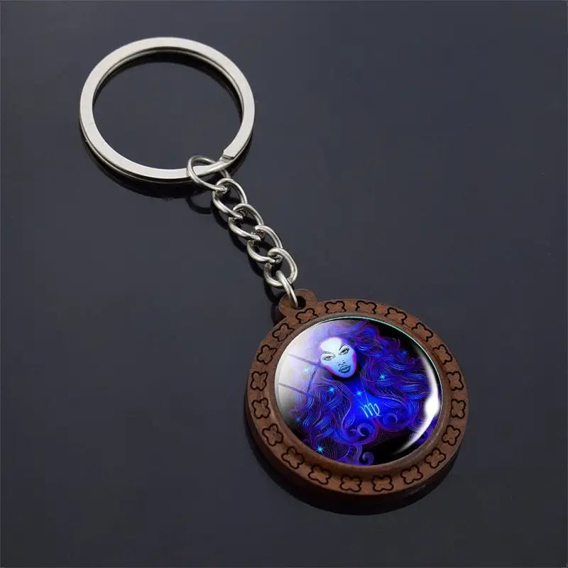 Constellation Keychain Wood Carved Time Gem Pendant Charge Hub X