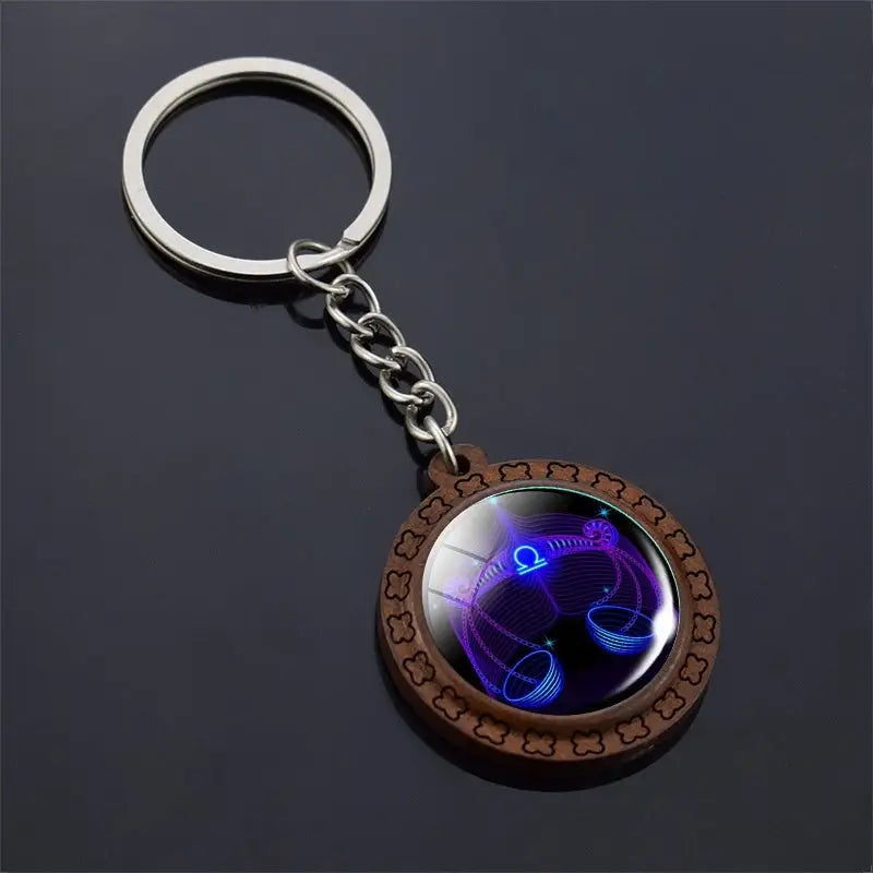 Constellation Keychain Wood Carved Time Gem Pendant Charge Hub X