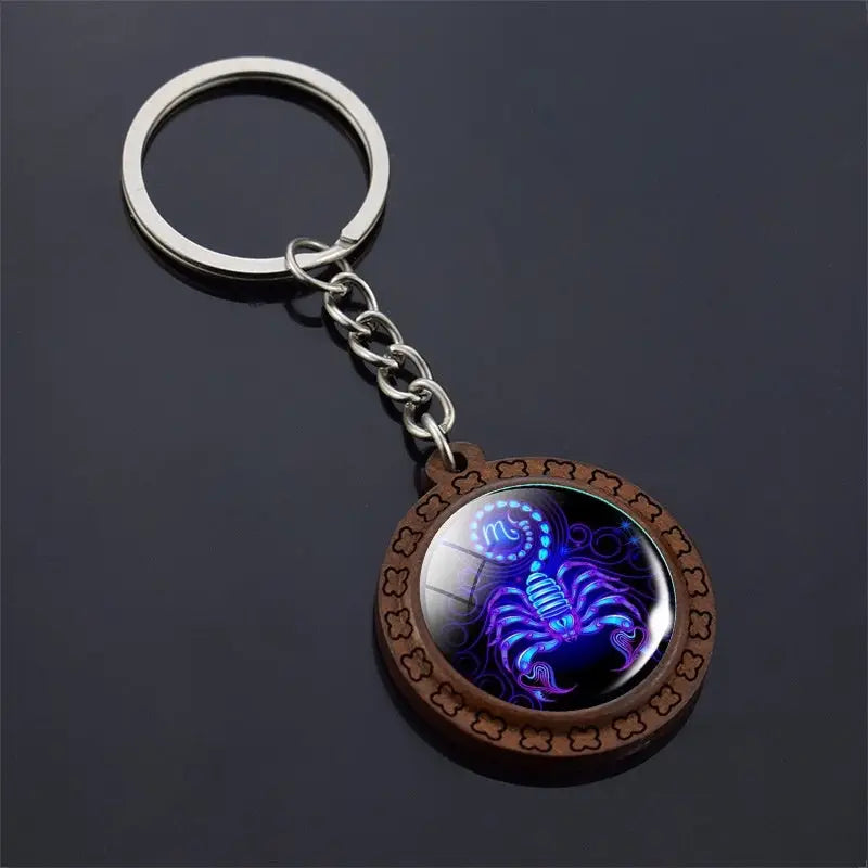Constellation Keychain Wood Carved Time Gem Pendant Charge Hub X