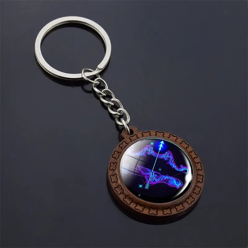 Constellation Keychain Wood Carved Time Gem Pendant Charge Hub X