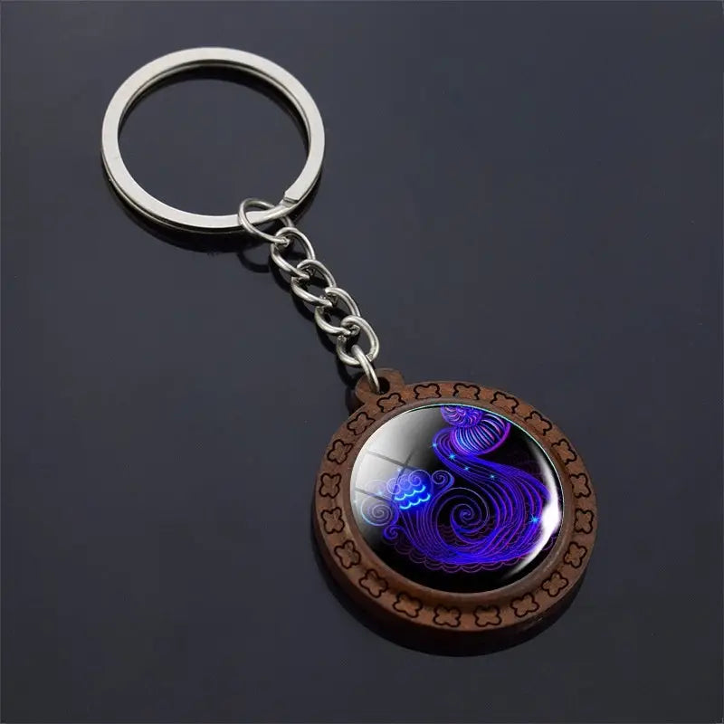 Constellation Keychain Wood Carved Time Gem Pendant Charge Hub X