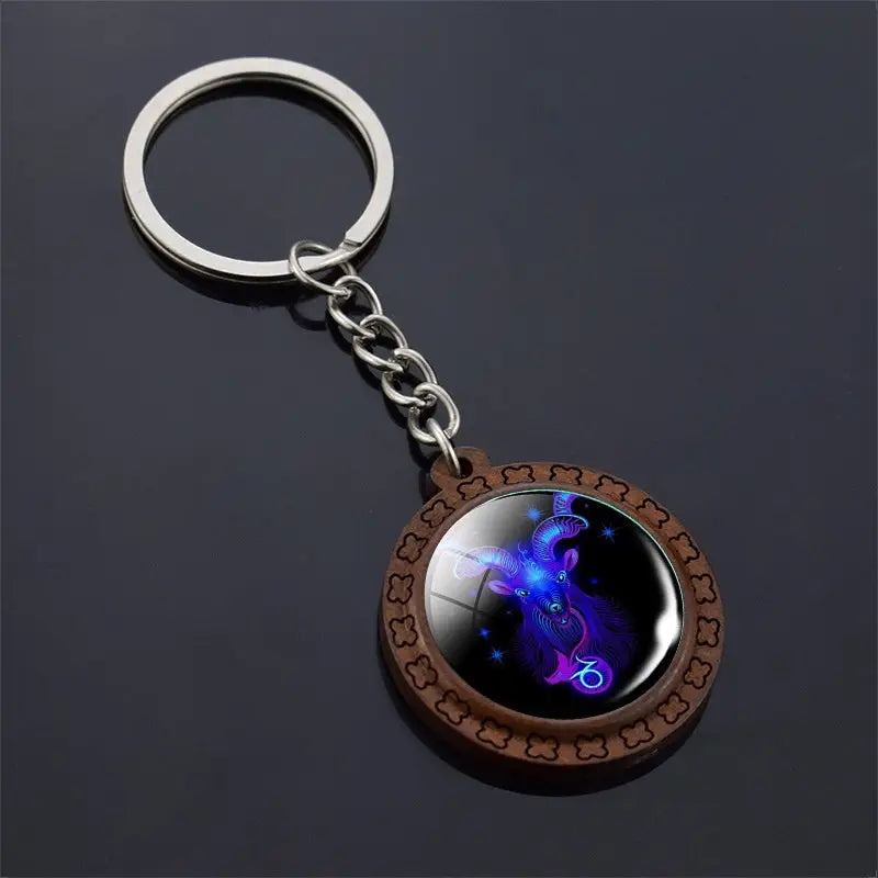 Constellation Keychain Wood Carved Time Gem Pendant Charge Hub X
