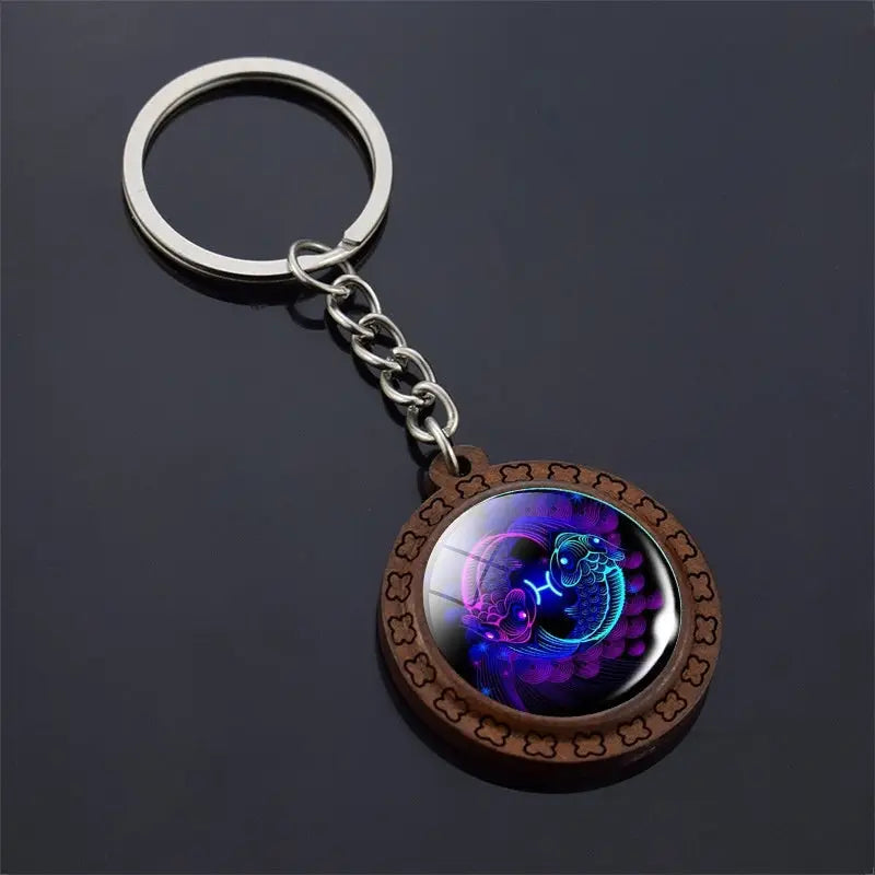 Constellation Keychain Wood Carved Time Gem Pendant Charge Hub X