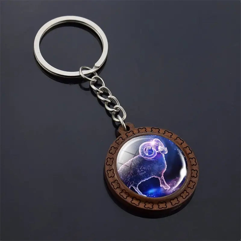 Constellation Keychain Wood Carved Time Gem Pendant Charge Hub X