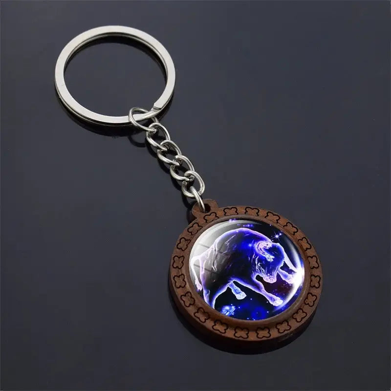 Constellation Keychain Wood Carved Time Gem Pendant Charge Hub X