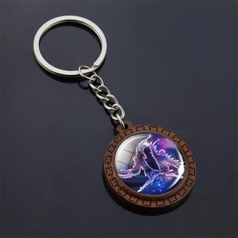 Constellation Keychain Wood Carved Time Gem Pendant Charge Hub X