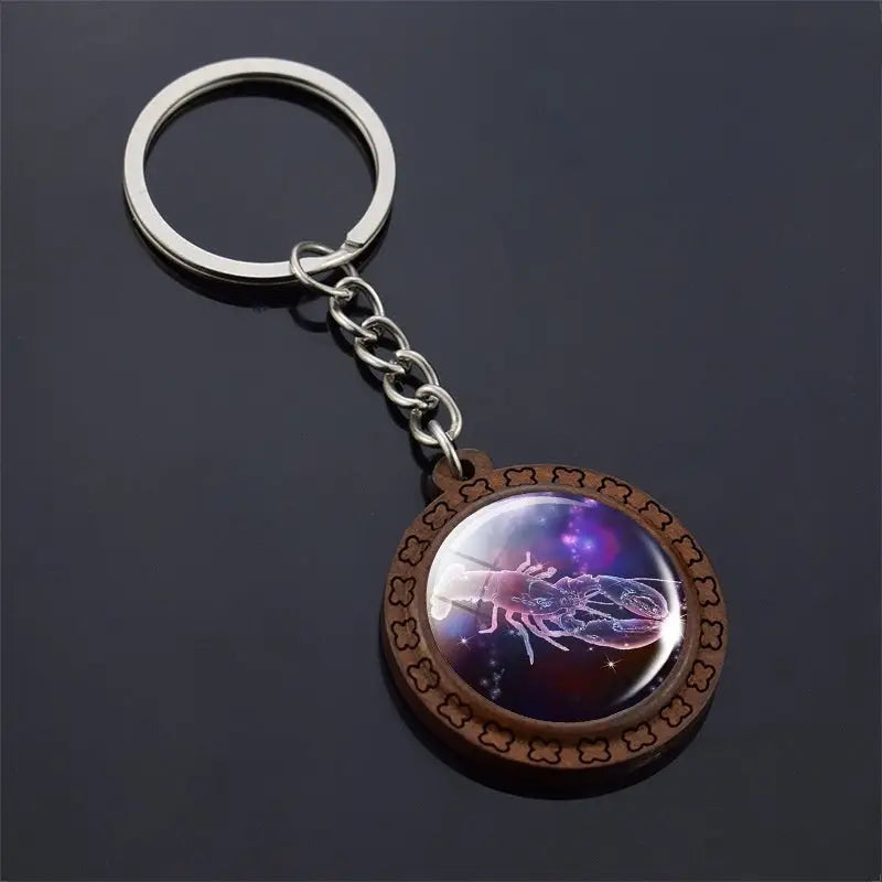 Constellation Keychain Wood Carved Time Gem Pendant Charge Hub X