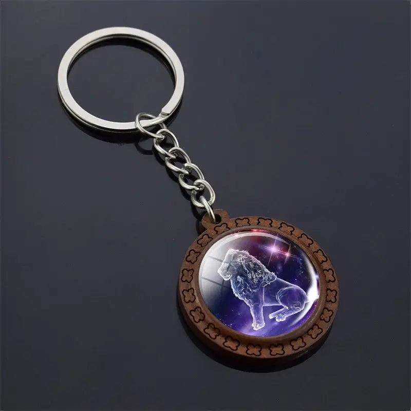 Constellation Keychain Wood Carved Time Gem Pendant Charge Hub X