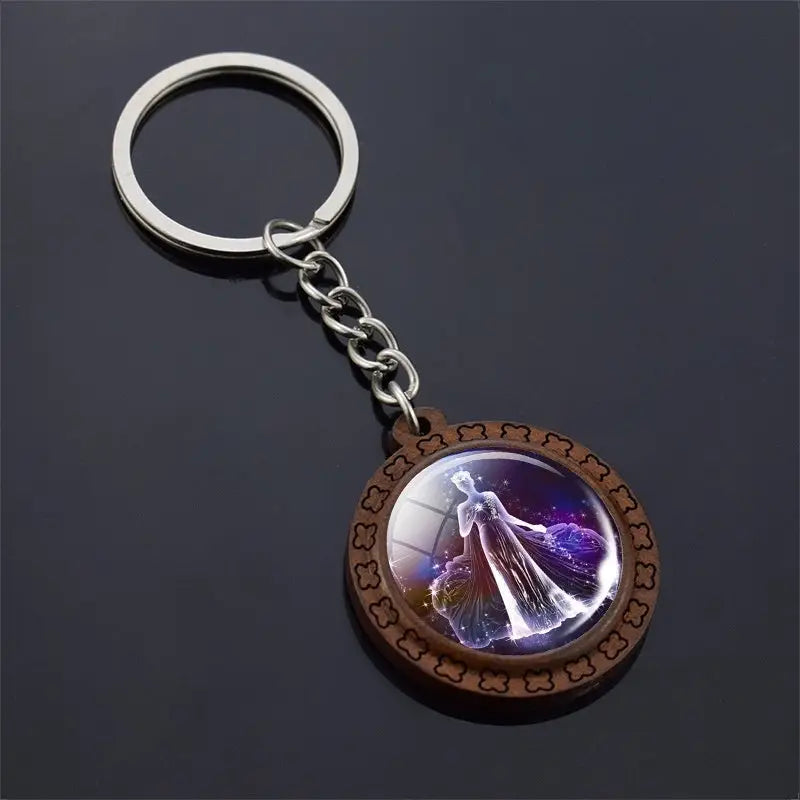 Constellation Keychain Wood Carved Time Gem Pendant Charge Hub X