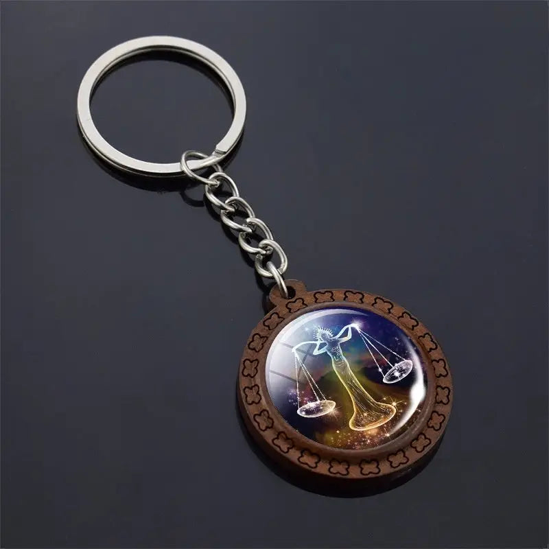Constellation Keychain Wood Carved Time Gem Pendant Charge Hub X