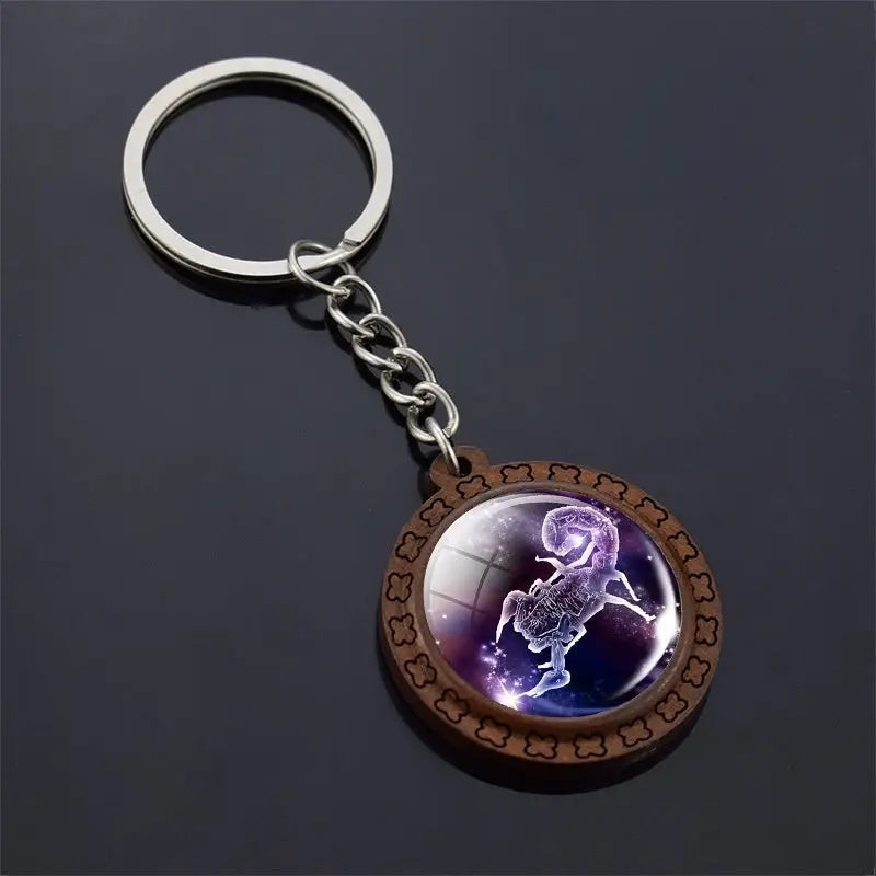 Constellation Keychain Wood Carved Time Gem Pendant Charge Hub X