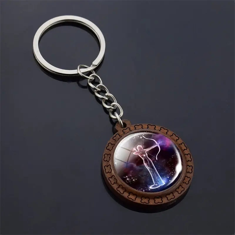 Constellation Keychain Wood Carved Time Gem Pendant Charge Hub X