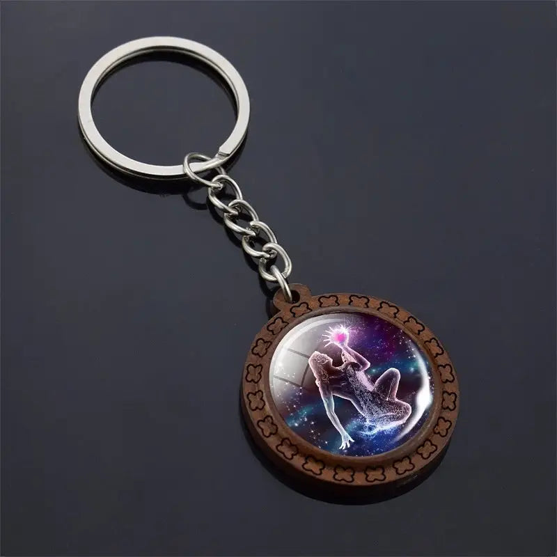 Constellation Keychain Wood Carved Time Gem Pendant Charge Hub X