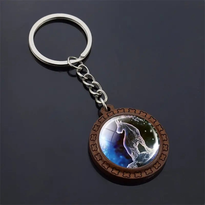 Constellation Keychain Wood Carved Time Gem Pendant Charge Hub X