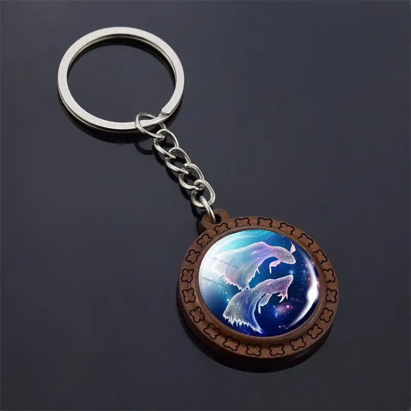 Constellation Keychain Wood Carved Time Gem Pendant Charge Hub X