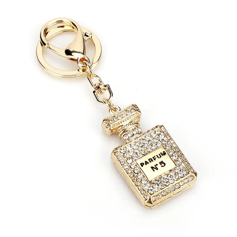 Creative Crystal Perfume Bottle Rhinestone Keychain Charge Hub X