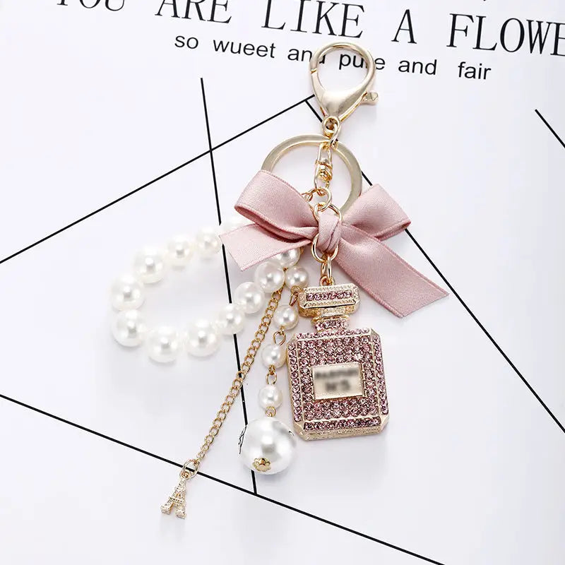 Creative Crystal Perfume Bottle Rhinestone Keychain Charge Hub X