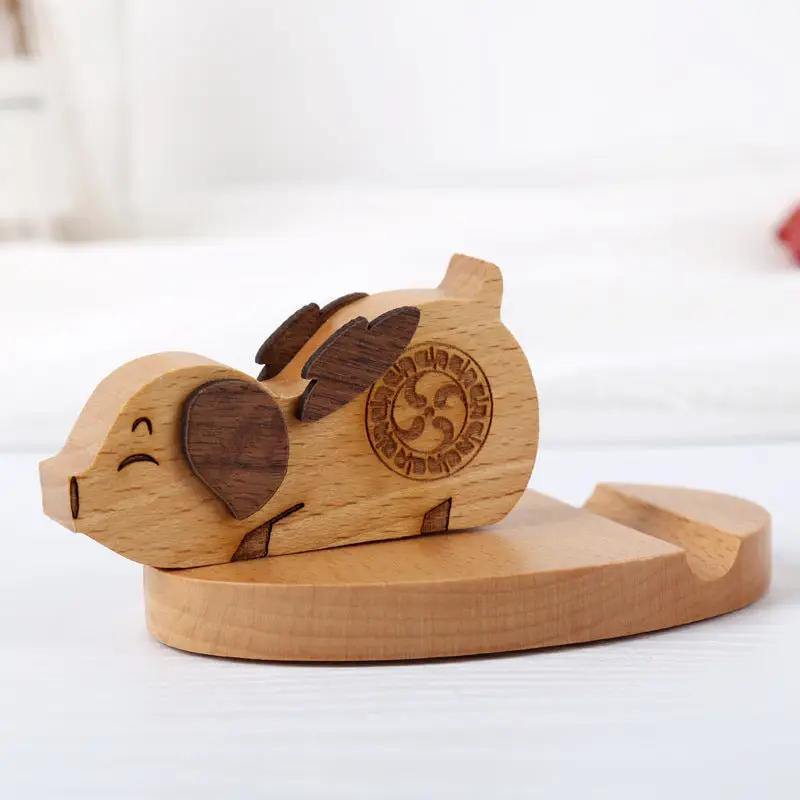 Creative  Mobile Phone Toma Back With Coin Beech Wood Lazy Phone Holder Custom Lettering Charge Hub X