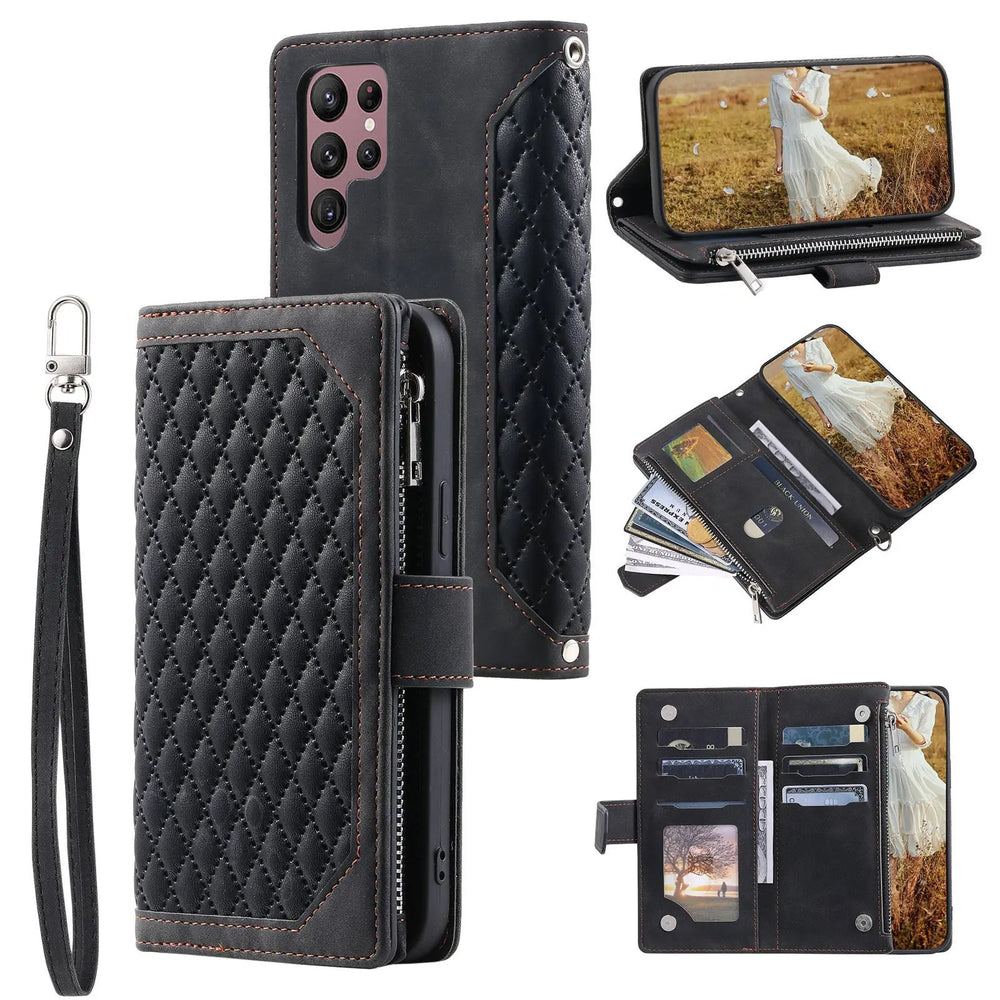 Crossbody Plaid Multi-functional Zipper Bag Mobile Phone Case Charge Hub X