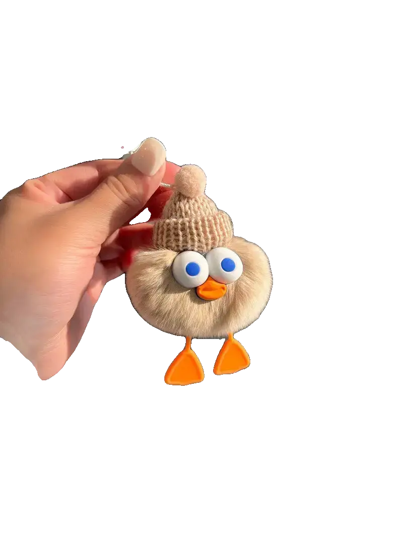 Cute Imitate Rex Rabbit Fur Little Duck Car Key Ring Pendant Charge Hub X