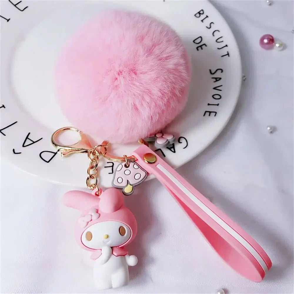 Cute Sanrio Kuromi Keychains with Fur Ball-3