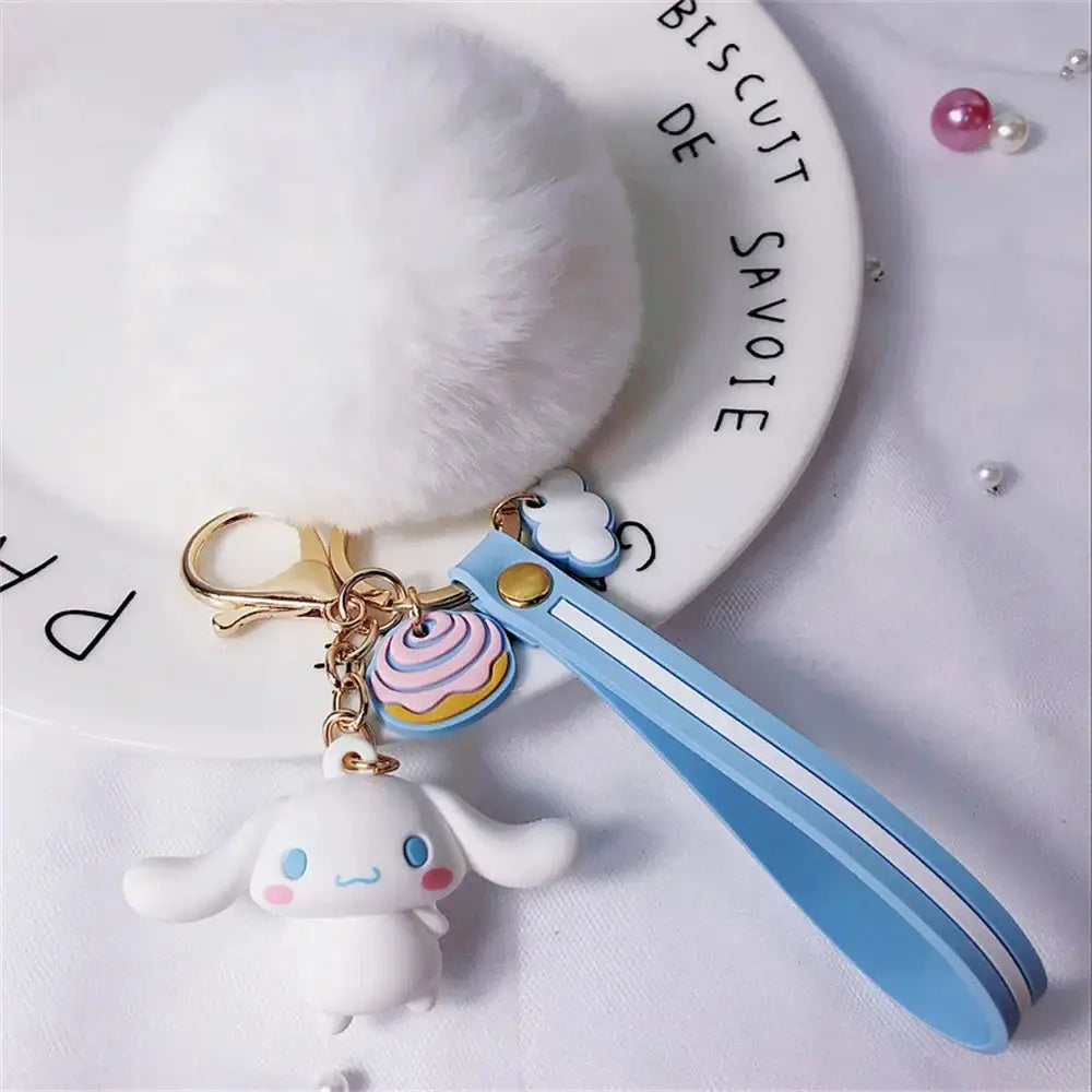 Cute Sanrio Kuromi Keychains with Fur Ball-5