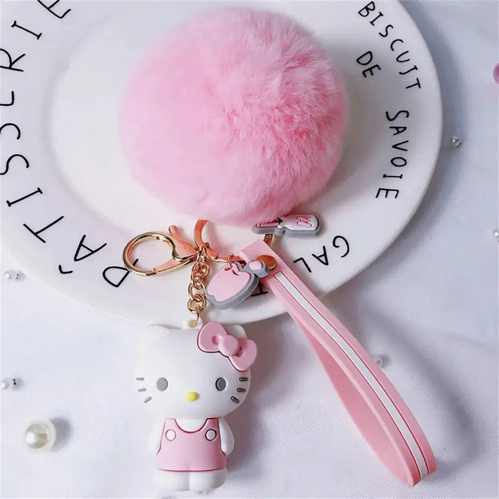 Cute Sanrio Kuromi Keychains with Fur Ball-6