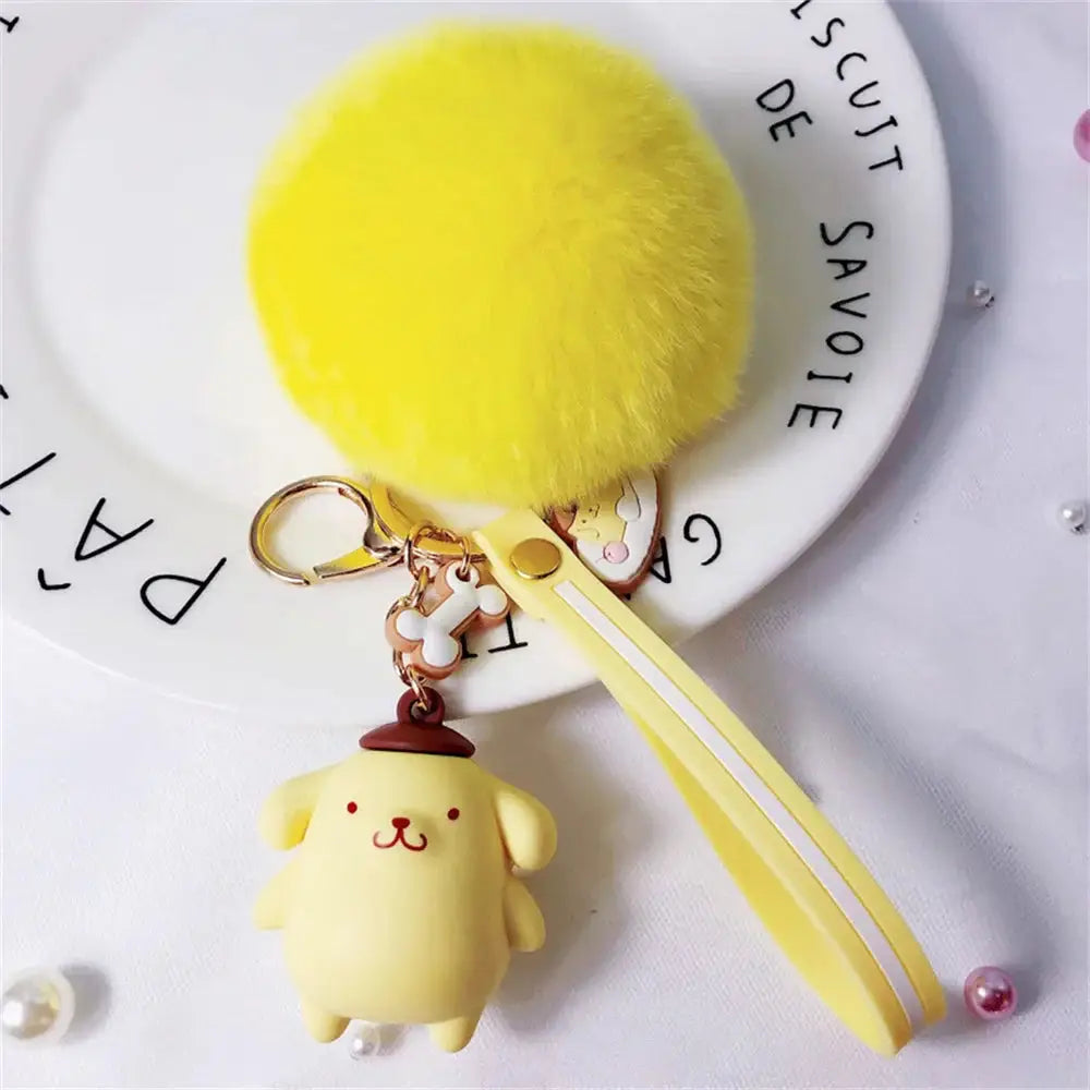 Cute Sanrio Kuromi Keychains with Fur Ball-7