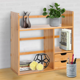 Desk Organiser Desktop Bookshelf 180 Degree Rotatable 2 Drawers Bamboo HOMCOM