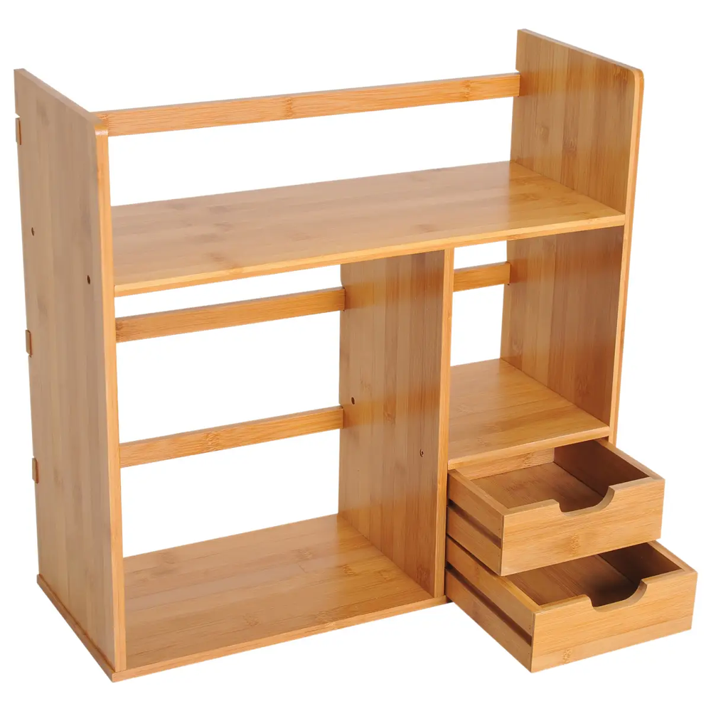 Desk Organiser Desktop Bookshelf 180 Degree Rotatable 2 Drawers Bamboo HOMCOM