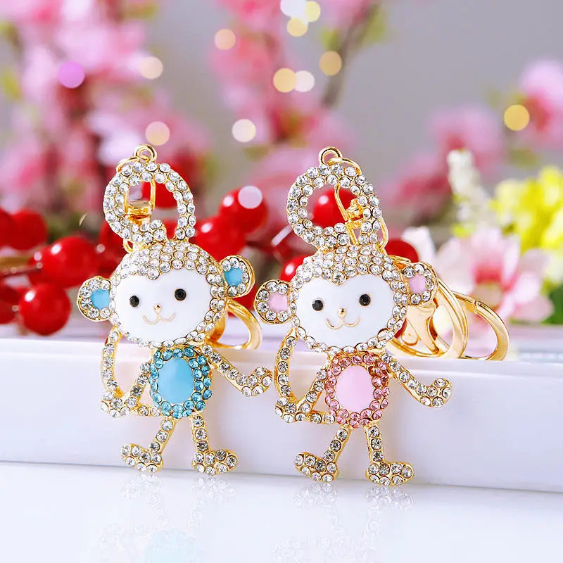 Diamond Couple Monkey Car Key Ring Charge Hub X