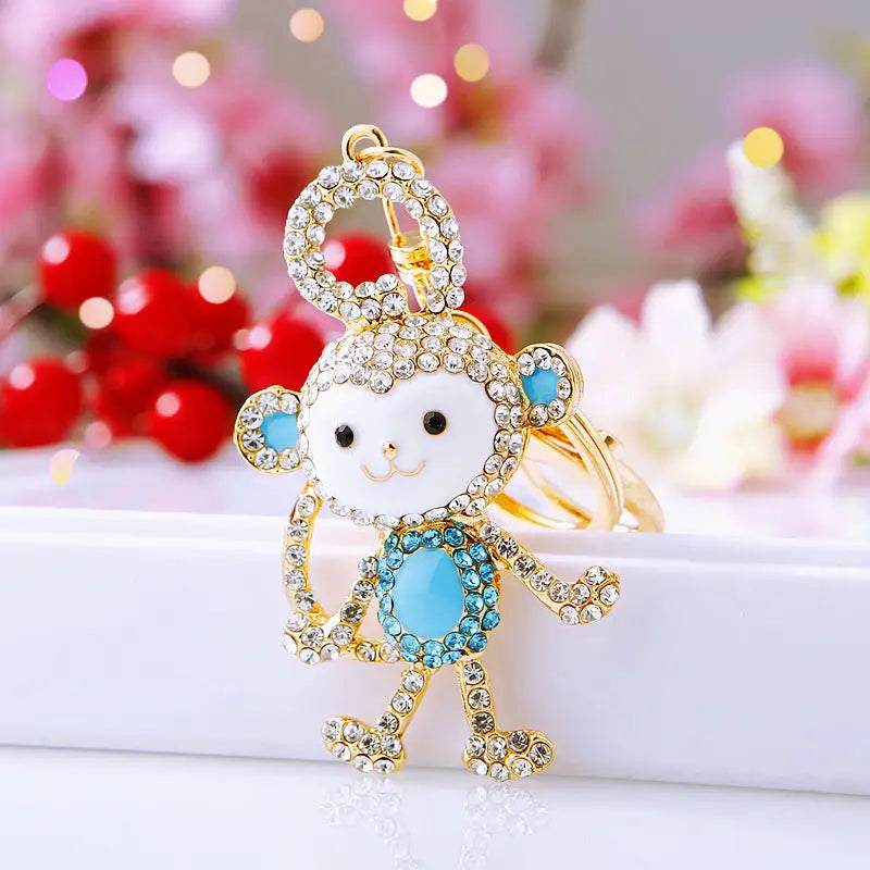 Diamond Couple Monkey Car Key Ring Charge Hub X