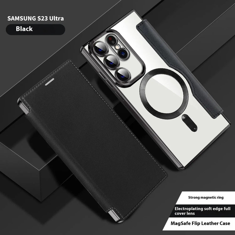 Electroplated Wireless Magnetic Business Flip Leather Case Charge Hub X
