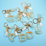 English Alphabet Keychain Tassel Pendant Stone Gold Foil Resin Key Charge Hub X