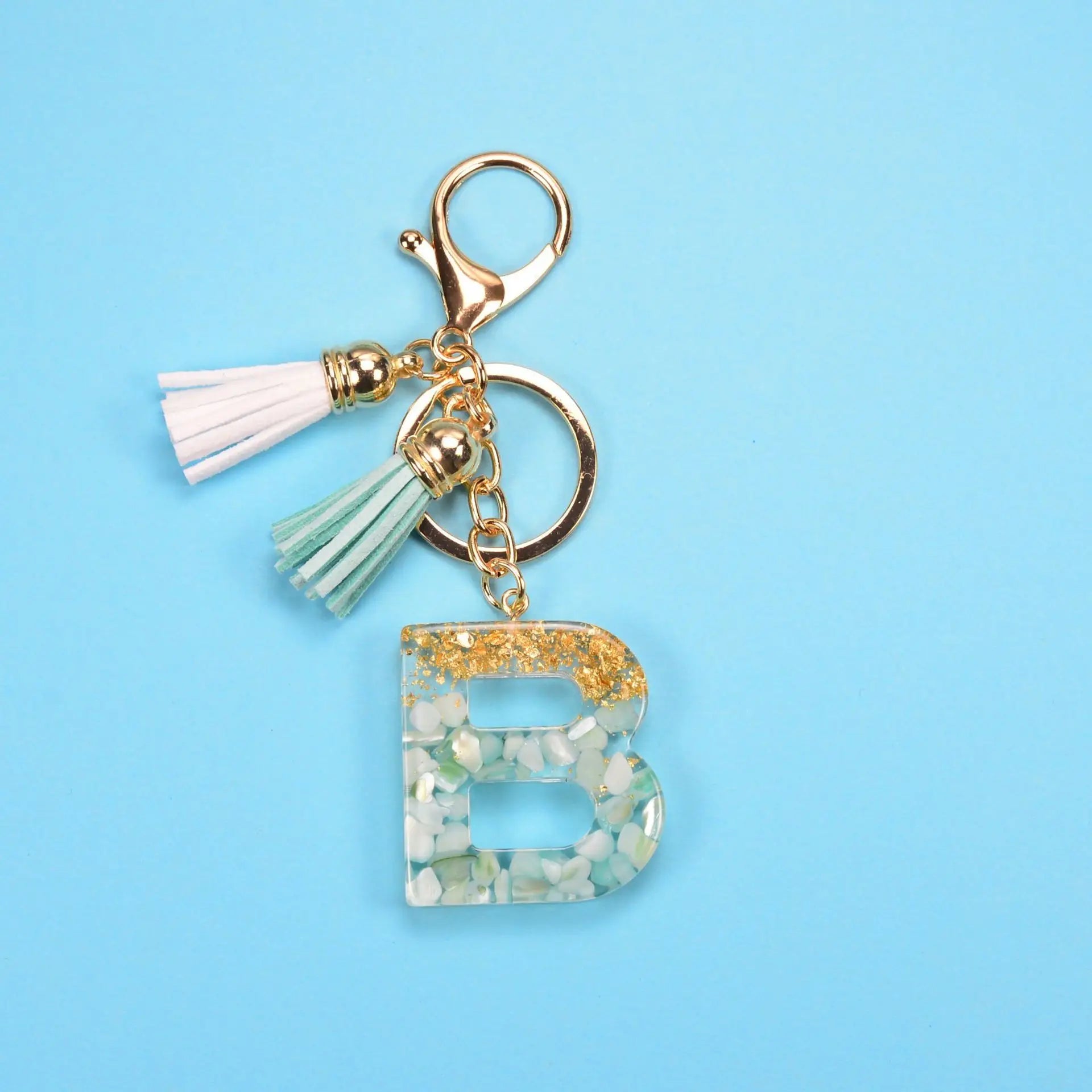 English Alphabet Keychain Tassel Pendant Stone Gold Foil Resin Key Charge Hub X