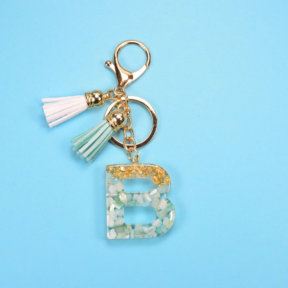 English Alphabet Keychain Tassel Pendant Stone Gold Foil Resin Key Charge Hub X