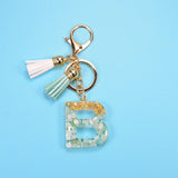 English Alphabet Keychain Tassel Pendant Stone Gold Foil Resin Key Charge Hub X