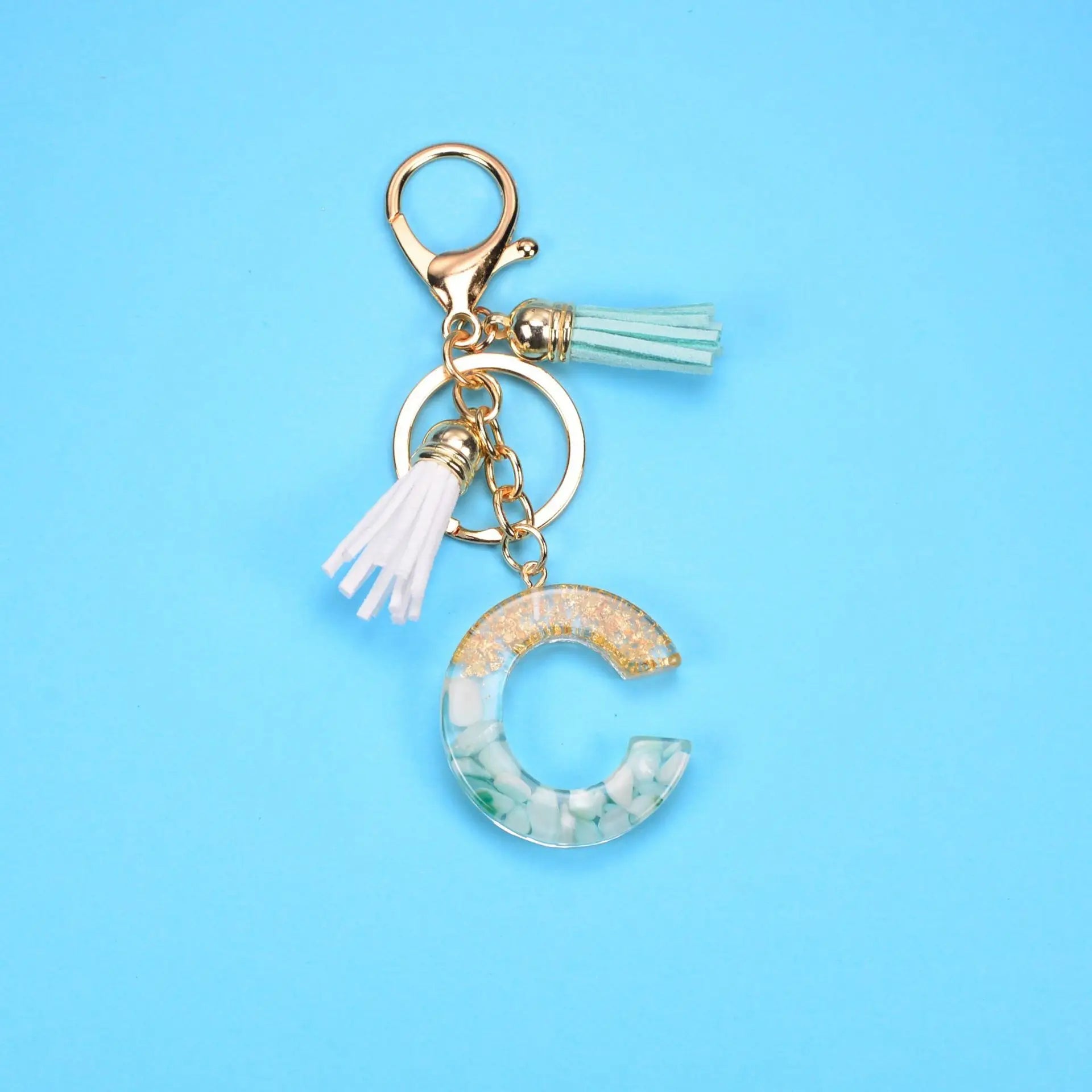 English Alphabet Keychain Tassel Pendant Stone Gold Foil Resin Key Charge Hub X