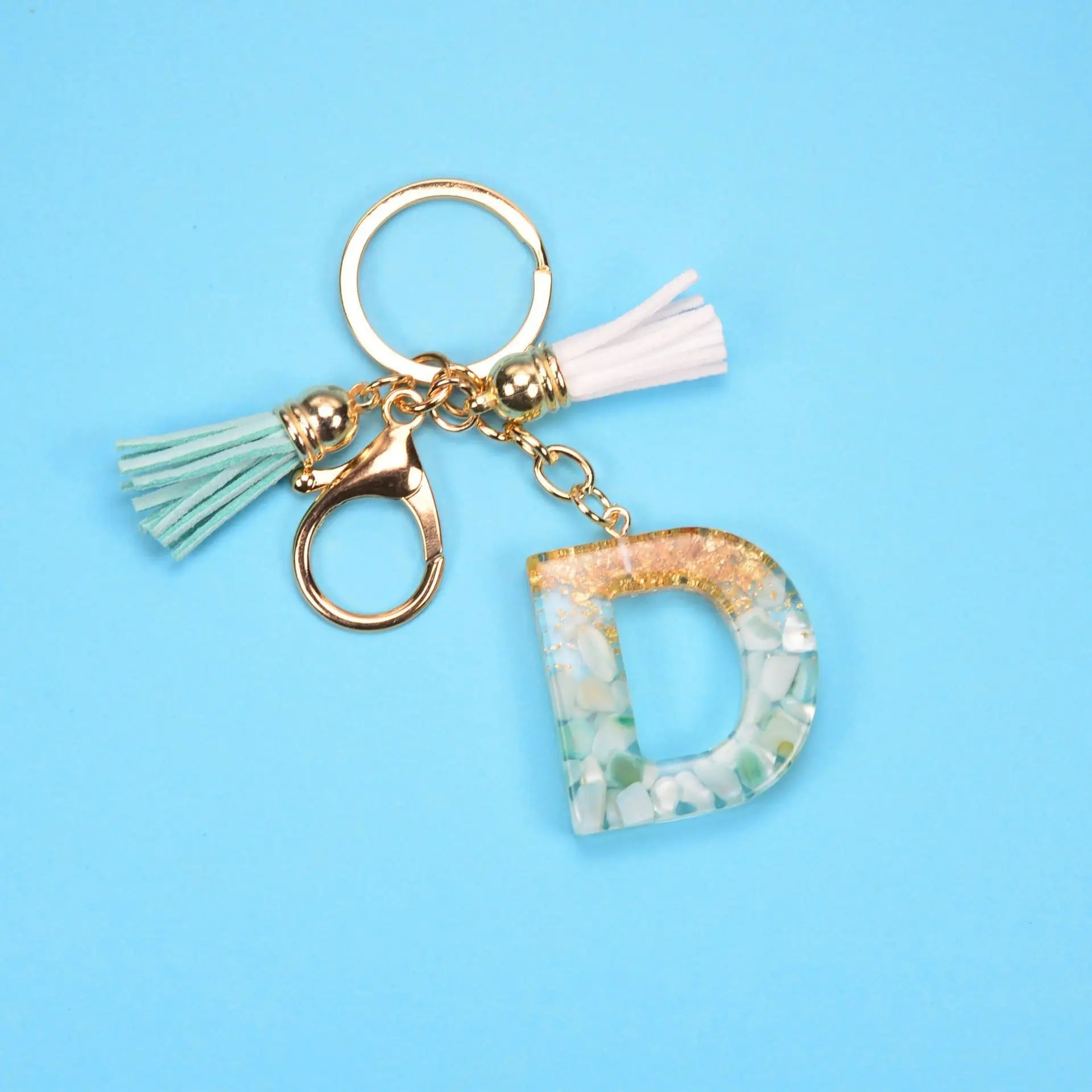 English Alphabet Keychain Tassel Pendant Stone Gold Foil Resin Key Charge Hub X