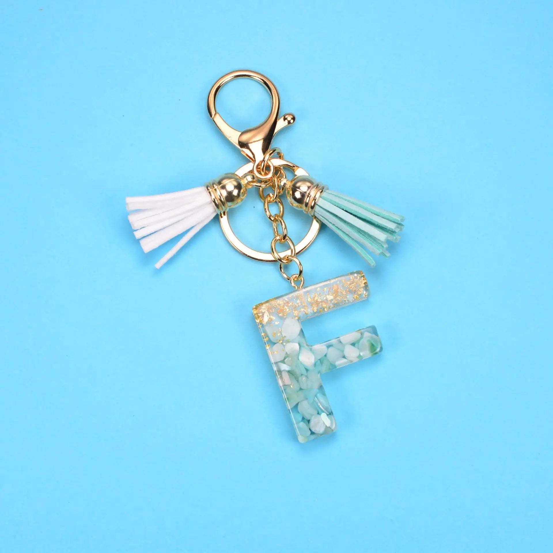 English Alphabet Keychain Tassel Pendant Stone Gold Foil Resin Key Charge Hub X