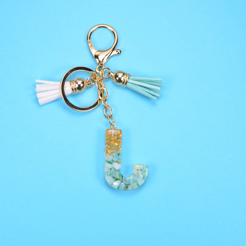 English Alphabet Keychain Tassel Pendant Stone Gold Foil Resin Key Charge Hub X