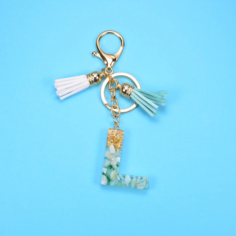 English Alphabet Keychain Tassel Pendant Stone Gold Foil Resin Key Charge Hub X